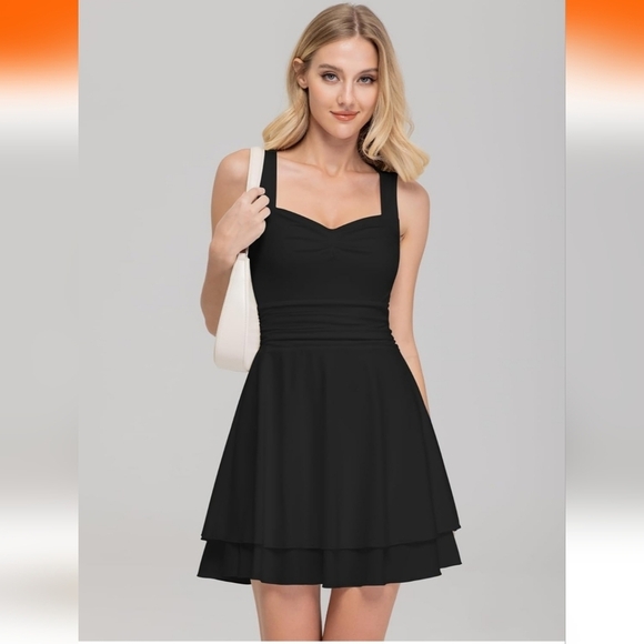 IWD Dresses & Skirts - IWD Women’s Black Sleeveless Fit & Flare Dress – Ruched Waist – Size S – NWT